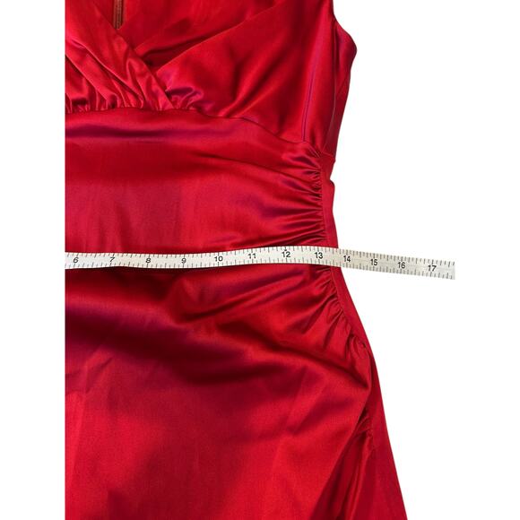 LAUREN RALPH LAUREN RUBY RED Satin Surplice Cocktail Party Sheath Dress Size 6 - Picture 6 of 11